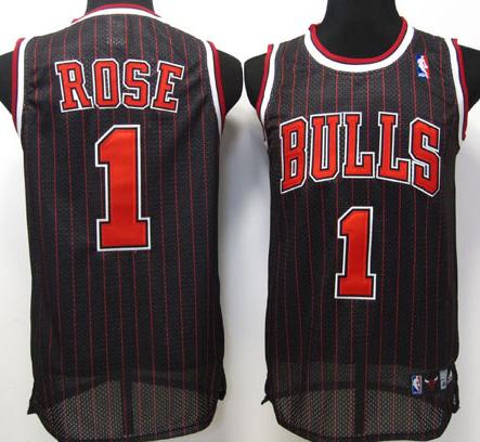 Chicago Bulls 1 Derrick Rose Black Red Strip NBA Jerseys Cheap