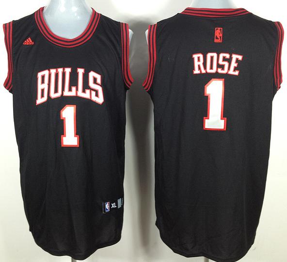 Chicago Bulls 1 Derrick Rose Black Jersey White Number Cheap