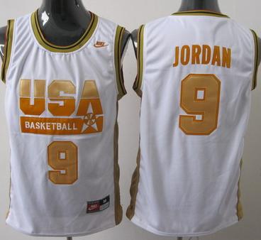 Olympic USA 9 Jordan White Basketball Jersey Yellow Number Cheap