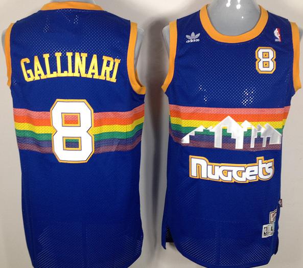 Denver Nuggets #8 Gallinari Soul Swingman Stitched Blue Rainbow Throwback Jersey Cheap