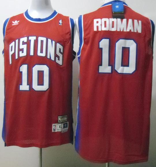 Detroit Pistons 10 Dennis Rodman Red Throwback M&N NBA Jerseys Cheap