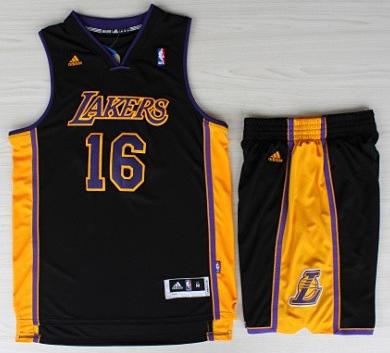 Los Angeles Lakers 16 Pau Gasol Black Revolution 30 Swingman NBA Jerseys Shorts Suits Purple Number 2013 New Style Cheap