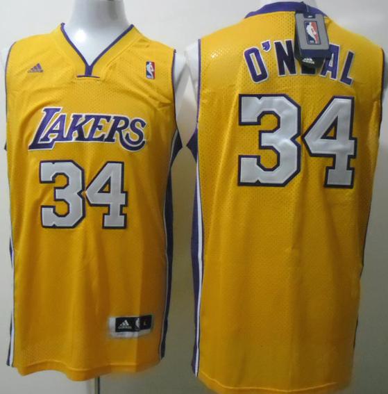Los Angeles Lakers 34 Shaquille O'Neal Yellow Swingman NBA Jersey Cheap
