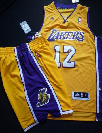 Los Angeles Lakers 12# Dwight Howard Yellow Revolution 30 Swingman NBA Jersey & Shorts Suit Cheap