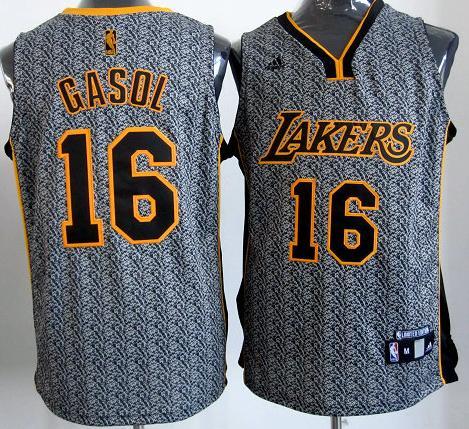Los Angeles Lakers 16 Pau Gasol Grey Static Fashion Swingman NBA Jersey Cheap