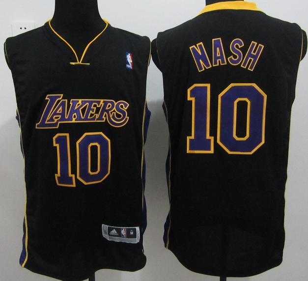 Los Angeles Lakers 10 Steve Nash Black NBA Jerseys Purple Number Cheap