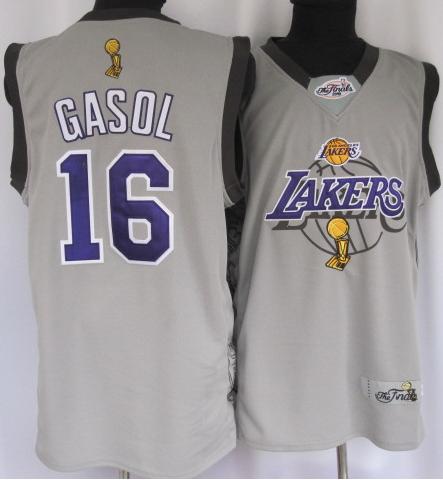 Los Angeles Lakers 16 Gasol Grey 2010 Finals Commemorative Jersey Cheap