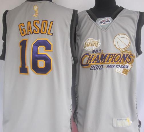 Los Angeles Lakers 16 Pau Gasol Grey 2010 Finals Champions Jersey Cheap