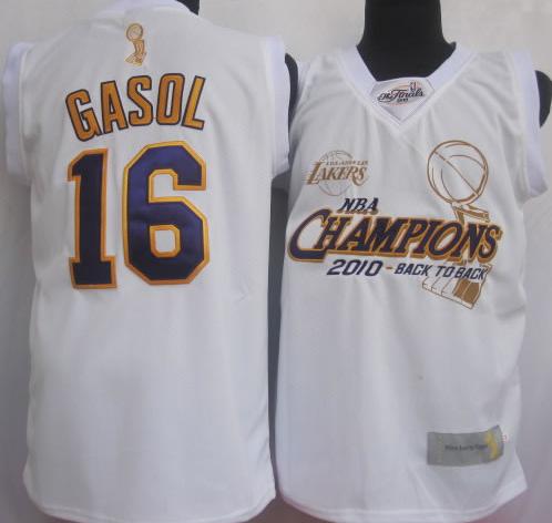 Los Angeles Lakers 16 Pau Gasol White 2010 Finals Champions Jersey Cheap