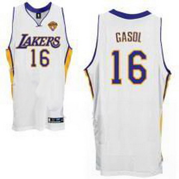 Los Angeles Lakers 16 Pau Gasol Stitched White Jersey 2010 Finals Jersey Cheap