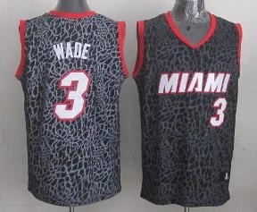 Miami Heat 3 Dwyane Wade Black Leopard Grain NBA Jersey Cheap