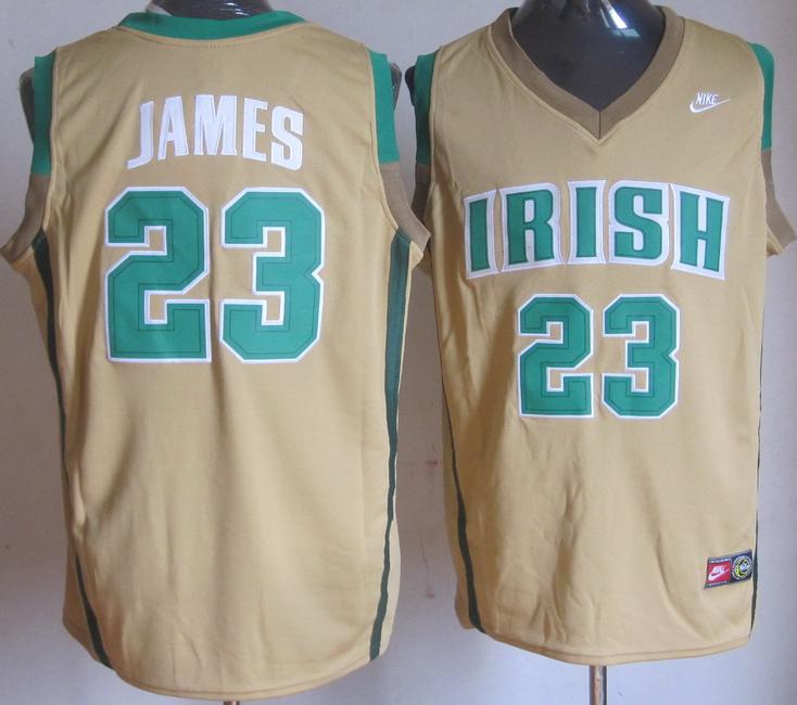 Irish High School 23 Lebron James Golden Yellow Baskteball Jerseys Cheap