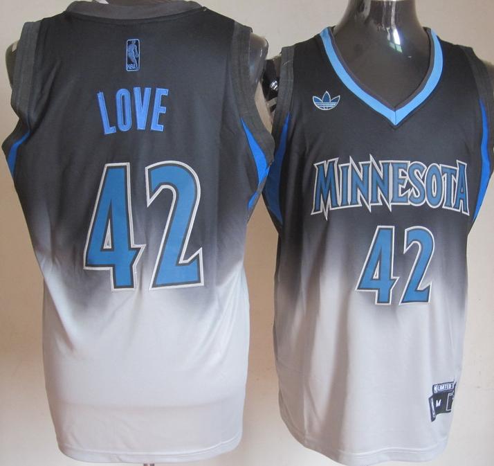Minnesota Timberwolves 42 Kevin Love Black And Grry Fadeaway Fashion NBA Jersey Cheap