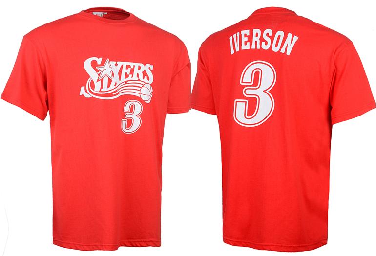 Philadelphia 76ers 3 Allen Iverson Red NBA Basketball T-Shirt Cheap