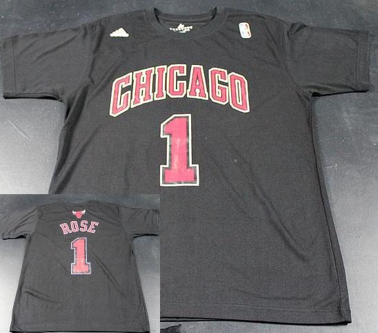 Chicago Bulls 1 Derrick Rose Black NBA Basketball T-Shirt Cheap
