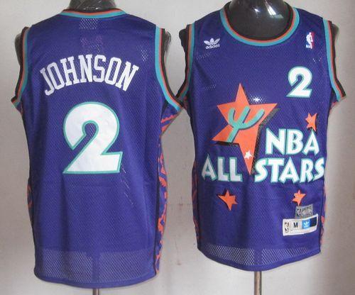 New Orleans Hornets 2 Larry Johnson Purple 1995 All Star Throwback Jersey Cheap