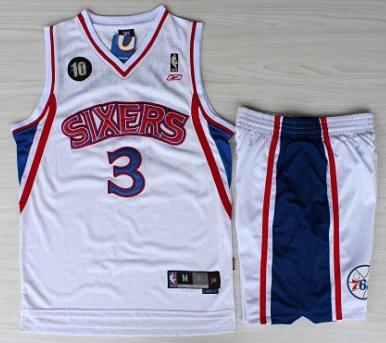 Philadelphia 76ers 3 Allen Iverson White 10th Throwback M&N Soul Swingman NBA Jersey Short Suits Cheap