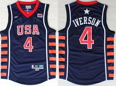 USA Dream 6 #4 Allen Iverson Blue Swingman Basketball Jersey Cheap