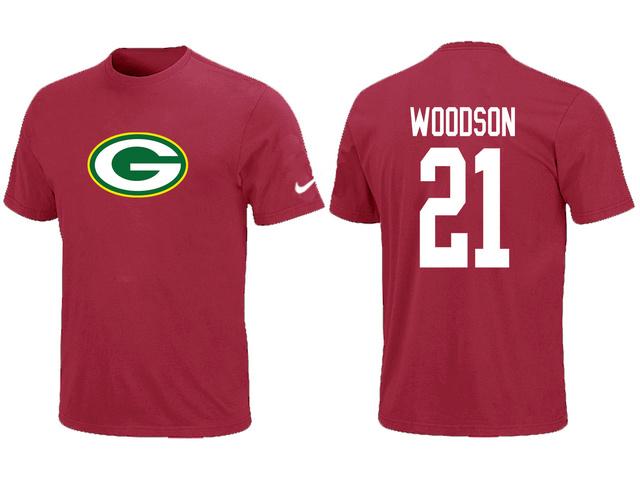 Nike Green Bay Packers 21 WOODSON Name & Number Red NFL T-Shirt Cheap