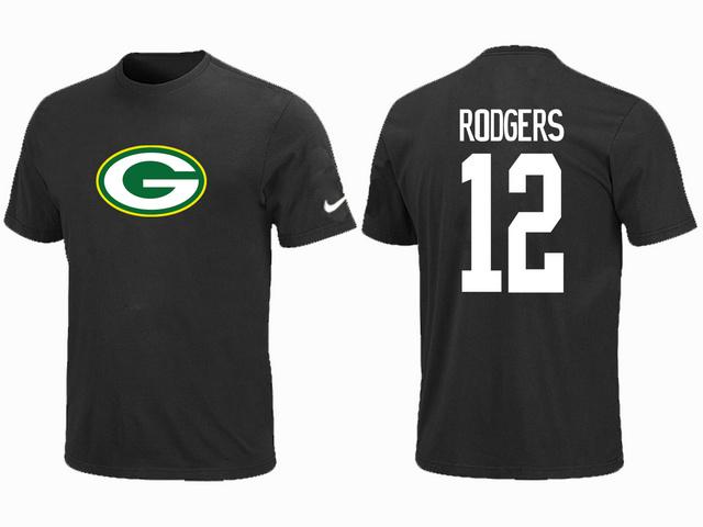 Nike Green Bay Packers 12 Aaron Rodgers Black Name & Number T-Shirt Cheap