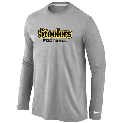 Nike Pittsburgh Steelers Authentic font Long Sleeve T-Shirt Grey Cheap
