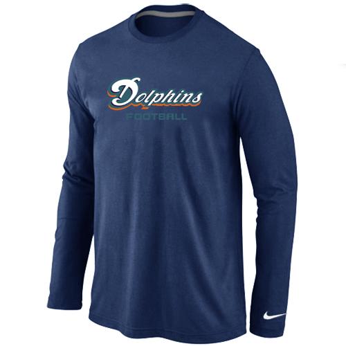 Nike Miami Dolphins Authentic font Long Sleeve T-ShirtD.Blue Cheap