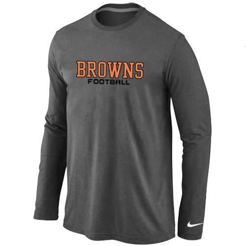 Nike Cleveland Browns Authentic font Long Sleeve T-Shirt D.Grey Cheap