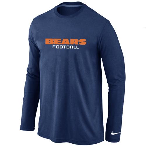 Nike Chicago Bears Authentic font Long Sleeve T-Shirt D.Blue Cheap
