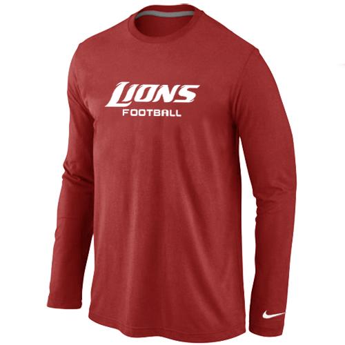 Nike Detroit Lions Authentic font Long Sleeve T-Shirt Red Cheap