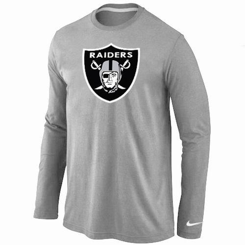 Nike Oakland Raiders Logo Logo Grey Long Sleeve NFL T-Shirt Cheap