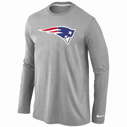 Nike New England Patriots Logo Grey Long Sleeve NFL T-Shirt Cheap
