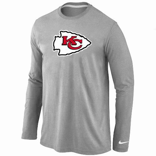 Nike Kansas City Chiefs Logo Grey Long Sleeve NFL T-Shirt Cheap