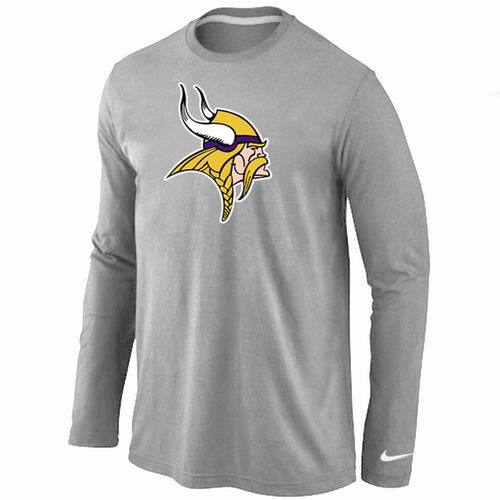 Nike Minnesota Vikings Logo Grey Long Sleeve NFL T-Shirt Cheap