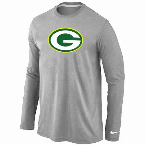 Nike Green Bay Packers Logo Grey Long Sleeve NFL T-Shirt Cheap