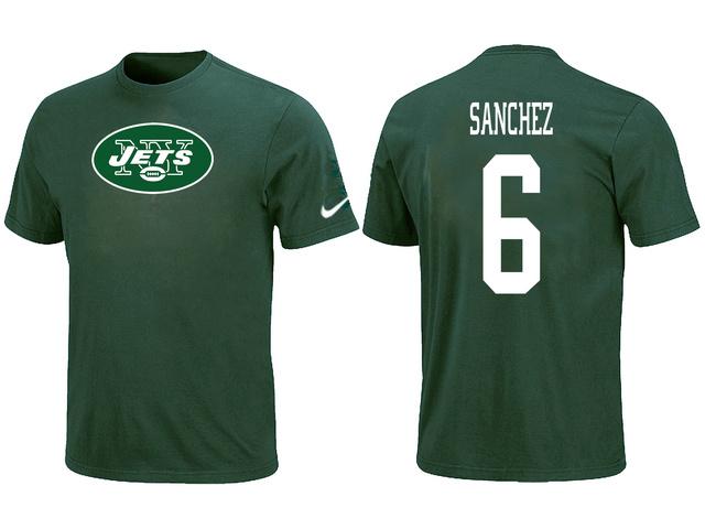 Nike New York Jets 6 Mark Sanchez Name & Number Green NFL T-Shirt Cheap