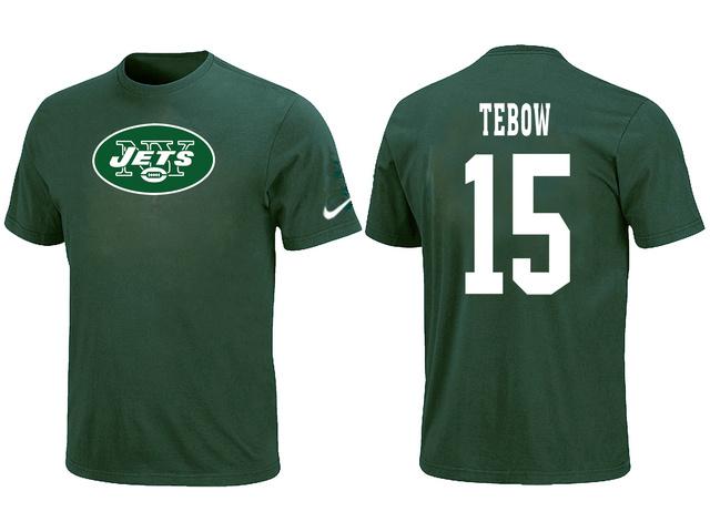 Nike New York Jets 15 Tim Tebow Name & Number Green NFL T-Shirt Cheap