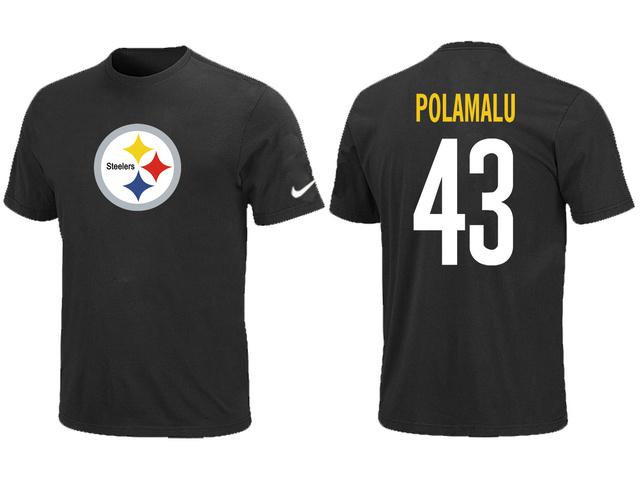 Nike Pittsburgh Steelers 43 Troy Polamalu Name & Number Black NFL T-Shirt Cheap
