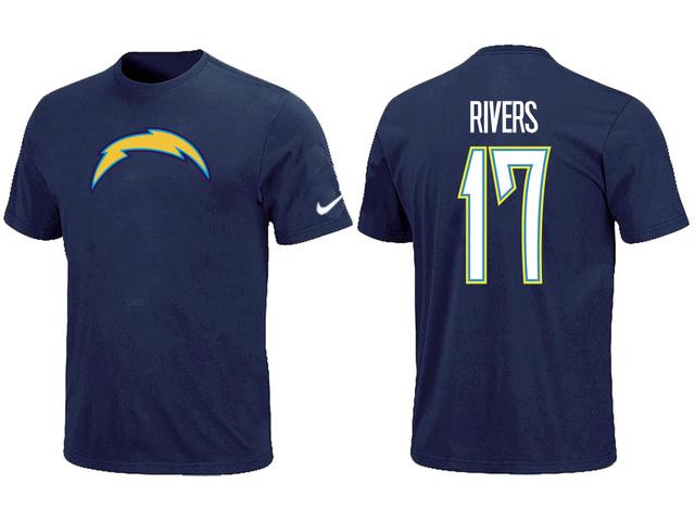 Nike San Diego Chargers 17# Philip Rivers Dark Blue Name & Number T-Shirt Cheap