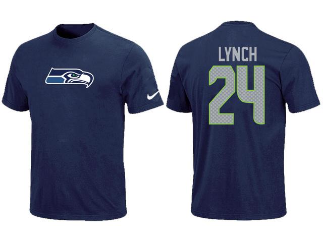Nike Seattle Seahawks 24# Marshawn Lynch Blue Name & Number T-Shirt Cheap