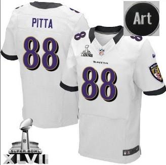 Nike Baltimore Ravens 88 Dennis Pitta White Elite 2013 Super Bowl NFL Jersey Art Patch Cheap