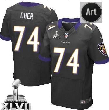 Nike Baltimore Ravens 74 Michael Oher Black Elite 2013 Super Bowl NFL Jersey Art Patch Cheap