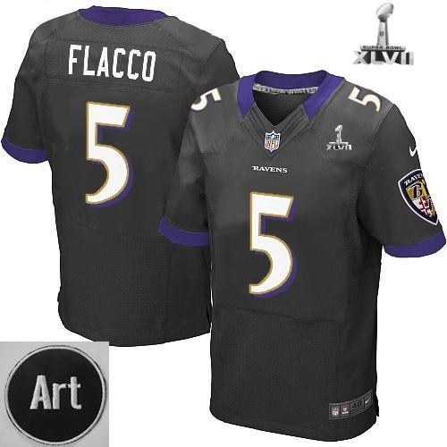 Nike Baltimore Ravens 5 Joe Flacco Elite Black 2013 Super Bowl NFL Jersey Art Patch Cheap