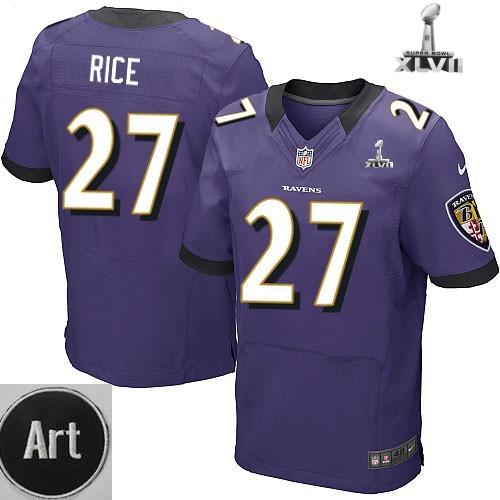Nike Baltimore Ravens 27 Ray Rice Elite Purple 2013 Super Bowl NFL Jersey Art Patch Cheap