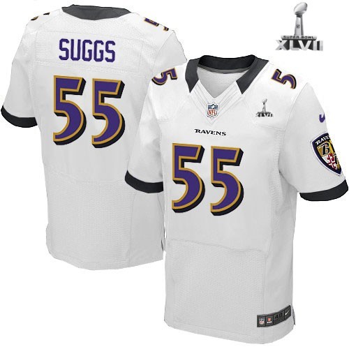 Nike Baltimore Ravens 55 Terrell Suggs Elite White 2013 Super Bowl NFL Jersey Cheap