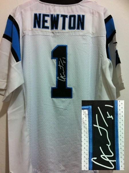 Nike Carolina Panthers 1 Cam Newton White Signed Elite NFL Jerseys Cheap