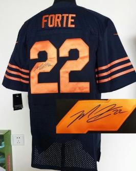 Nike Chicago Bears 22# Matt Forte Blue Elite Signed NFL Jerseys Orange Number Cheap