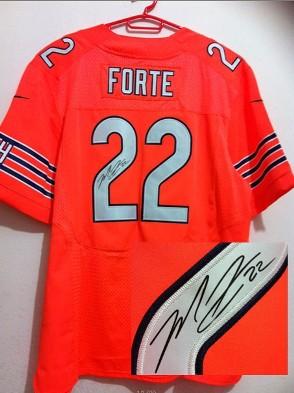 Nike Chicago Bears 22# Matt Forte Orange Elite Signed NFL Jerseys Cheap