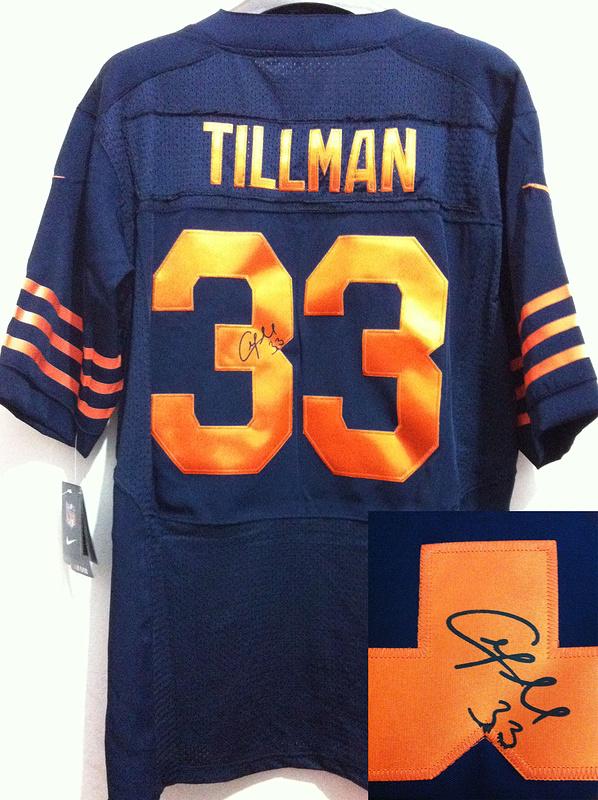 Nike Chicago Bears 33 Charles Tillman Blue Signed Elite NFL Jerseys Orange Number Cheap
