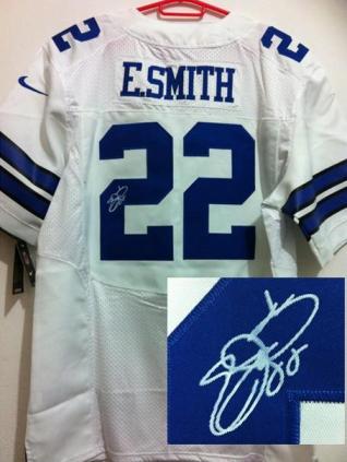 Nike Dallas Cowboys 22 Emmitt Smith White Elite Signed NFL Jerseys Cheap