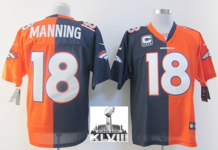 Nike Denver Broncos 18 Peyton Manning Orange Blue Split 2014 Super Bowl XLVIII NFL Jerseys Cheap